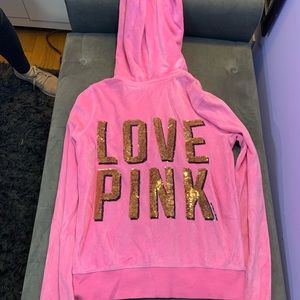 PINK bright pink and gold zip up hoodie